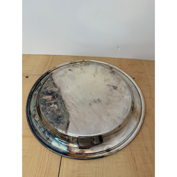 Vintage Silver Plated Round Serving Tray Beaded Rim Platter 12 Inch - Picture 5 of 6